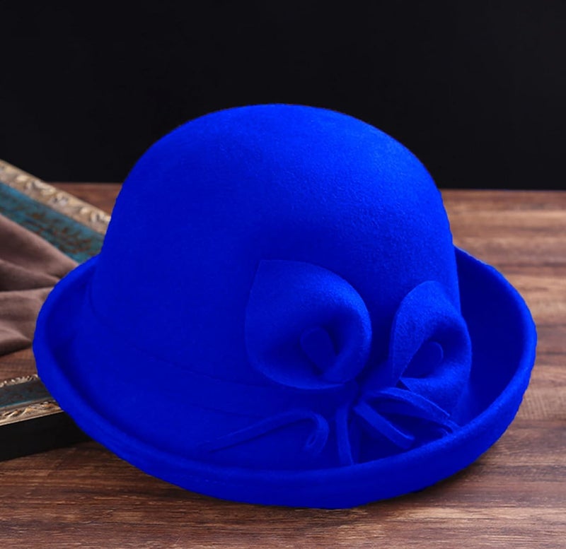 ORIDOOR Women Vintage Wool Felt Flowers Bucket Cloche Bowler Hat Church Wedding Dress Fascinator Hat Winter Felt Fedoras - Image 4